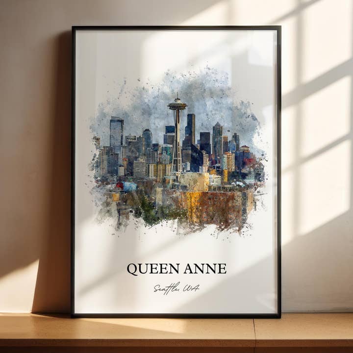 Queen Anne Seattle Art, Seattle Print, Seattle Watercolor Art, Seattle Washington Gift, Queen Anne Print, Travel Poster, Housewarming Gift for wholesale by Premium Travel Art