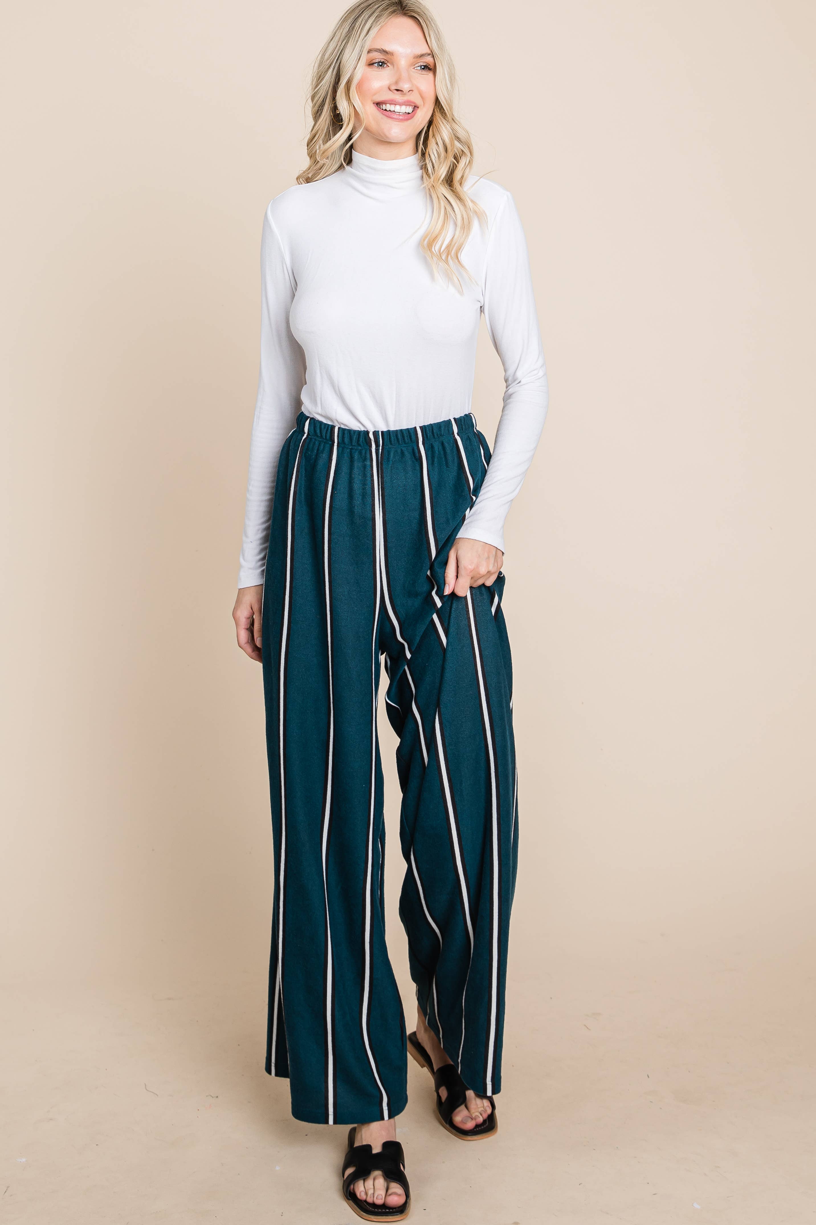 Emerald Collection - Wholesale Broek - Dames - ETP-763 gestreepte broek met wijde pijpen10