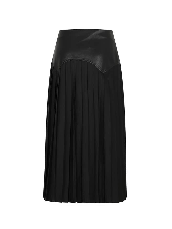 RIVIR - Wholesale Skirt - Women's - Faux Leather Pleated Midi Skirt2