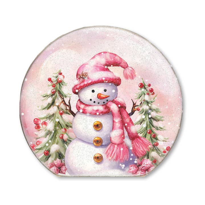 Jarmz Designs - Wholesale Christmas decoration - SNOWGLOBE SITTER PINK SNOWMAN (WITH GLITTER)0