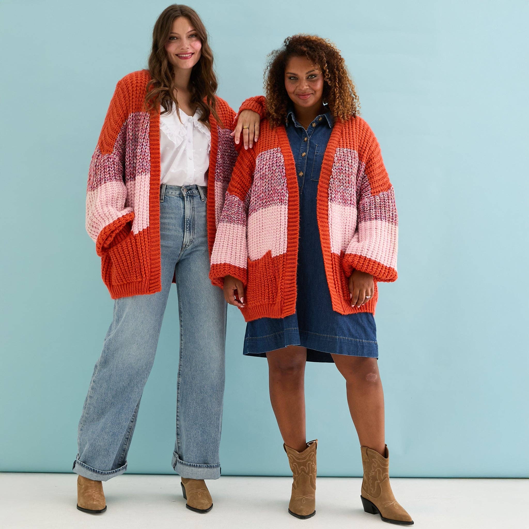 Cara & The Sky - Wholesale Cardigan - Women's - Janie Oversized Chunky Stripe Cardigan - Orange14