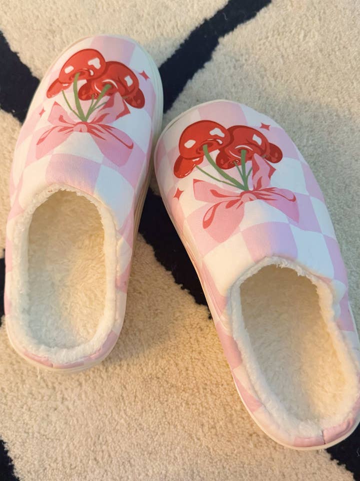 Ellison+Young - Wholesale Slippers - Women's - Cherry Bow Check Lounge Slippers - Sweet & Cozy