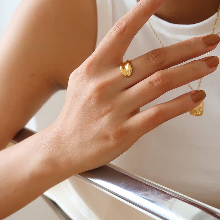 Furano Studio - Wholesale Band/Stacked Ring - 18K Gold Thick Curved Open Band ring, Gold Adjustable2