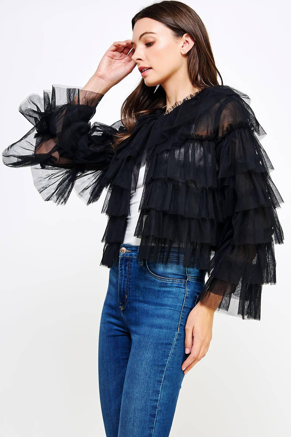 Strut & Bolt – Engroshandel Cardigan - Dame – Lag-på-lag-frynset tyl-cardiganjakke11