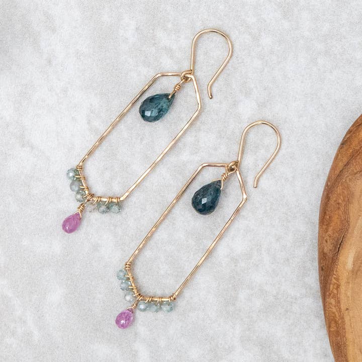 Vannucci - Wholesale Dangle Earrings - Bali - Crystal Point Frame with Gemstones1