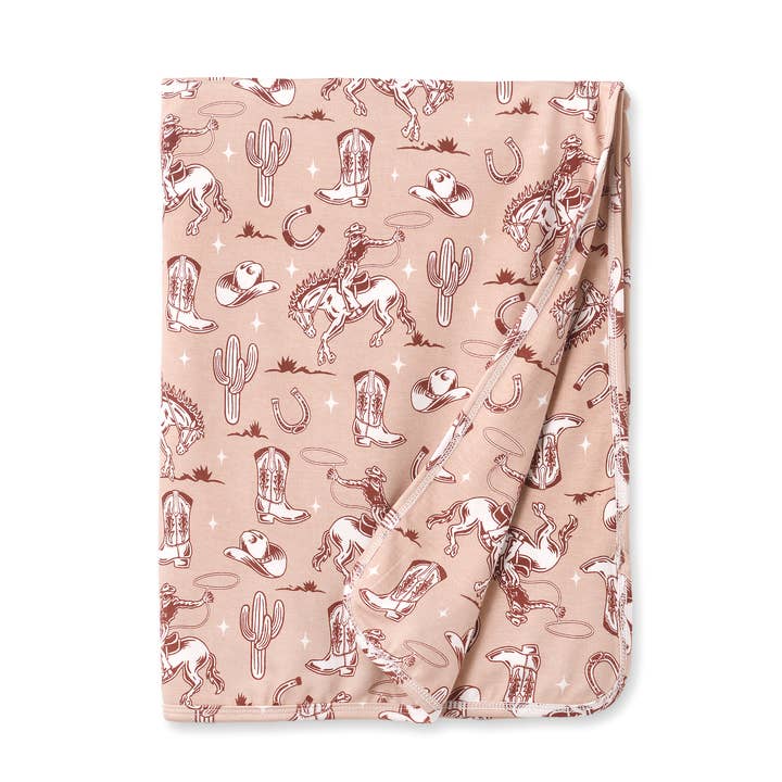 Wild Wrangler/Pink Bamboo Western Cowgirl Stroller Blanket for wholesale by Tesa Babe