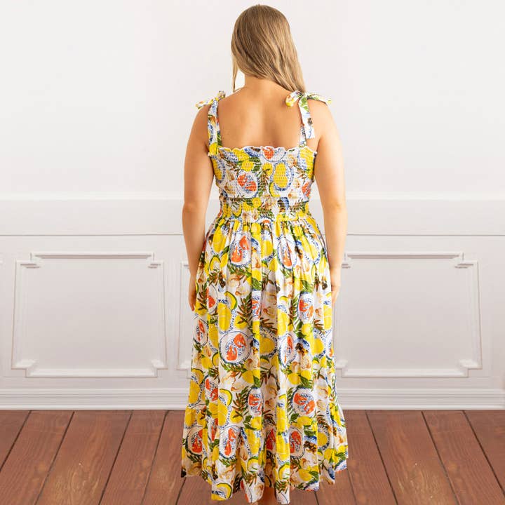 8 Oak Lane - Wholesale Dress - Women's - Lemon Santorini Tie Top Smocked Dress