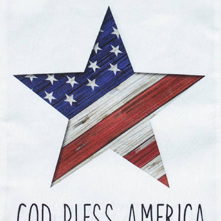 God Bless America Star Patriotic Burlap Garden Flag for wholesale by Briarwood Lane