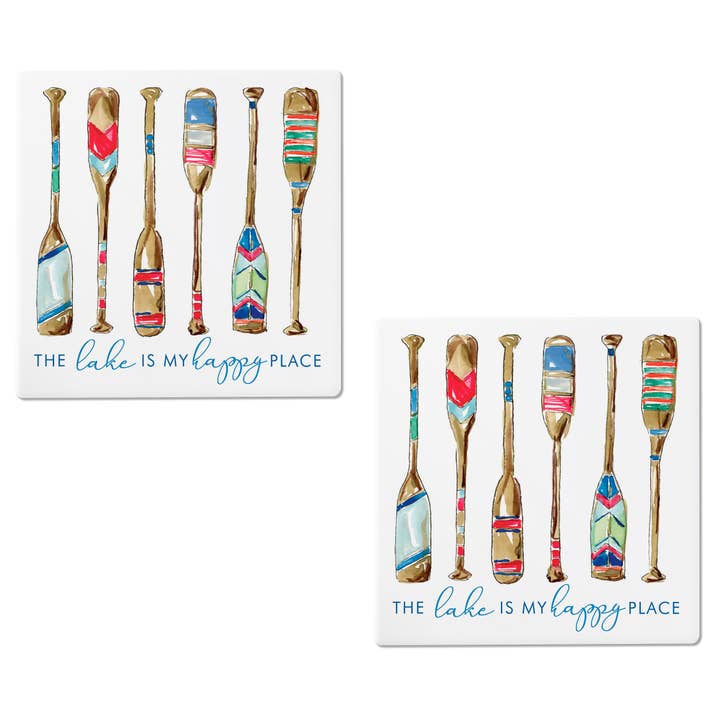 Sous-verres carrés en céramique 4" Happy Place Rosanne Beck pour la vente par Boston International