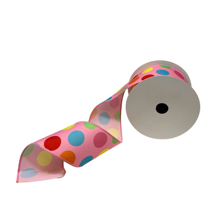 David Christopher's Collection - Wholesale Ribbon - Gift Wrapping - PINK LARGE LUCIOUS POLKA DOT RIBBON 2.5" X 10YD0