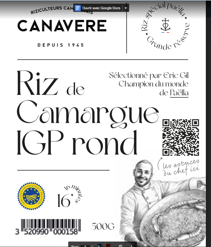 CANAVERE - Vente Riz - RIZ DE CAMARGUE IGP ROND "SPÉCIAL PAELLA" - 500 G1
