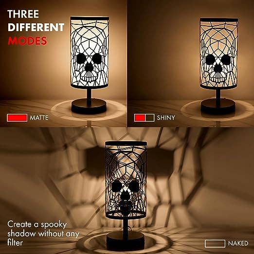 The Wine Savant /  Khen Glassware – Großhandel Akzent-/Schreibtischleuchte – Schwarze Totenkopflampe mit 3-fach dimmbarem Schalter, Halloween1