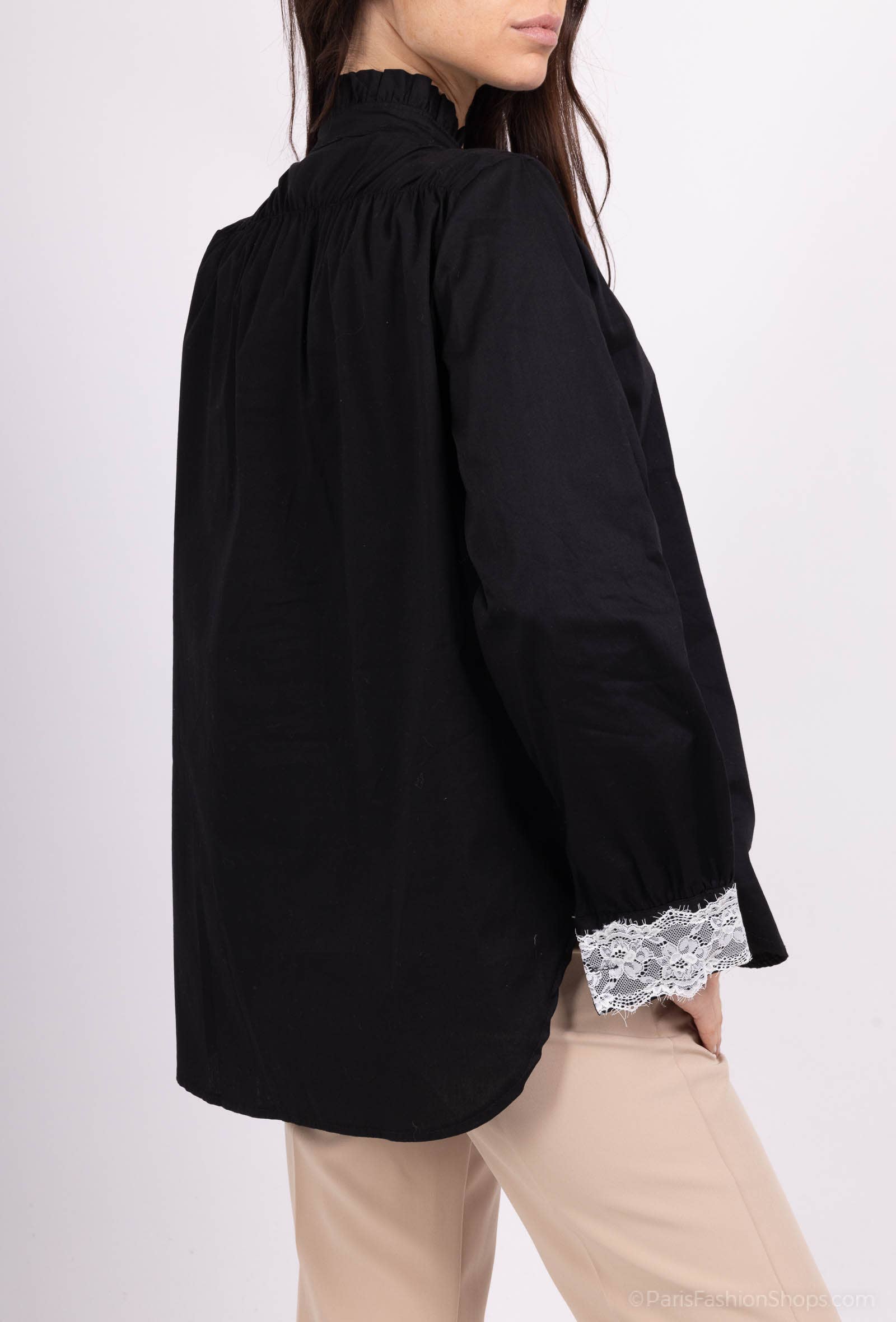 Pépouz' Paris - Vente Chemise à col boutonné – femme - Chemise col mao avec dentelle PC251823