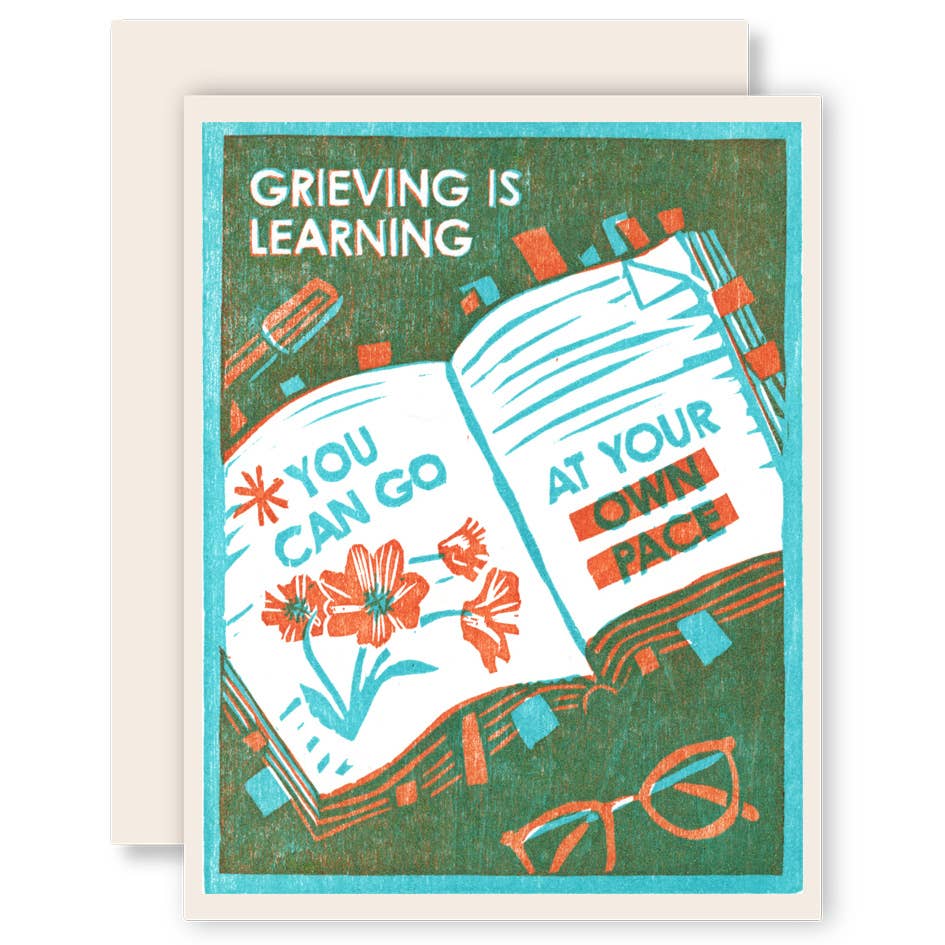 Heartell Press - Wholesale Sympathy Card - Grieving is Learning (Book) Letterpress Sympathy Card0