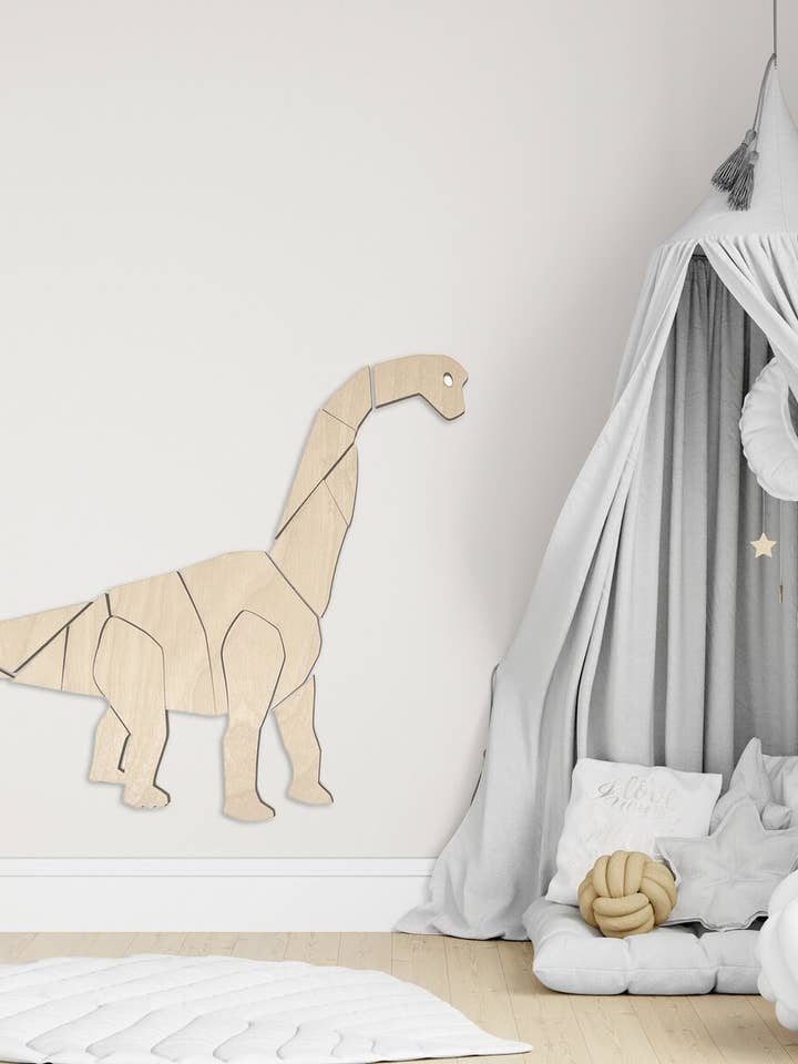 Origami Long Neck Wood Dinosaur Wall Puzzle for wholesale by Dash Ten Works
