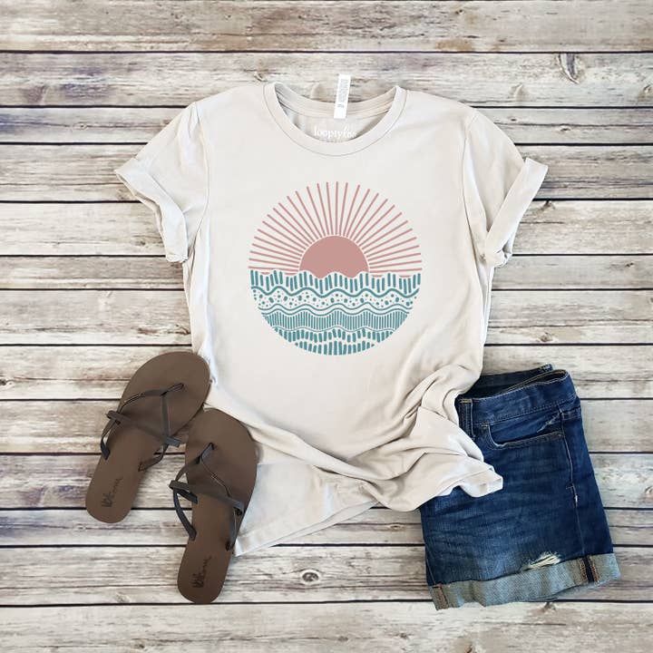 PATTERNED SUNSET TEE | BEACH | 2 COLOR OPTIONS | XS-2XL for wholesale by Loopty Loo Designs
