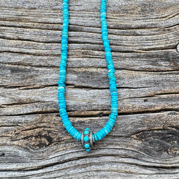 Collier Heishi en turquoise avec diamant et perle turquoise pour la vente par ILISSA MICHELE JEWELRY