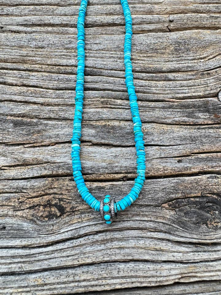 Turkis Heishi halskæde med diamant og turkis perle for engroshandel hos ILISSA MICHELE JEWELRY