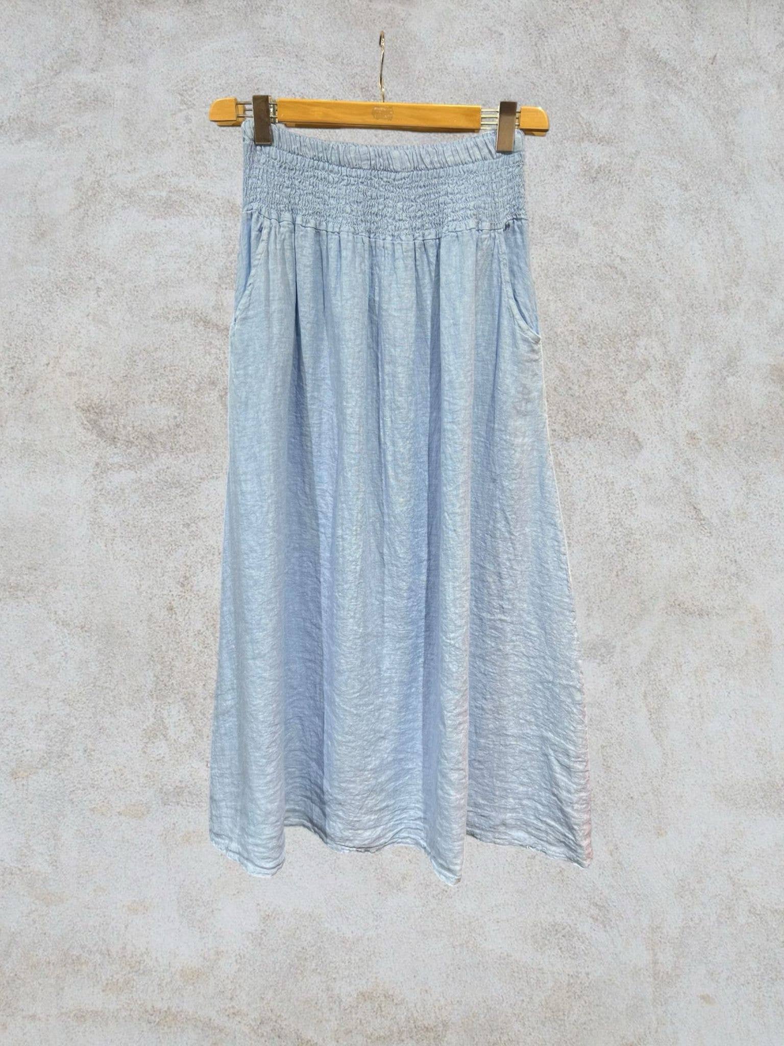 NAÏS PARIS - Wholesale Skirt - Women's - LONG SKIRT WITH SMOCKED WAIST AND POCKETS 100% LINEN6