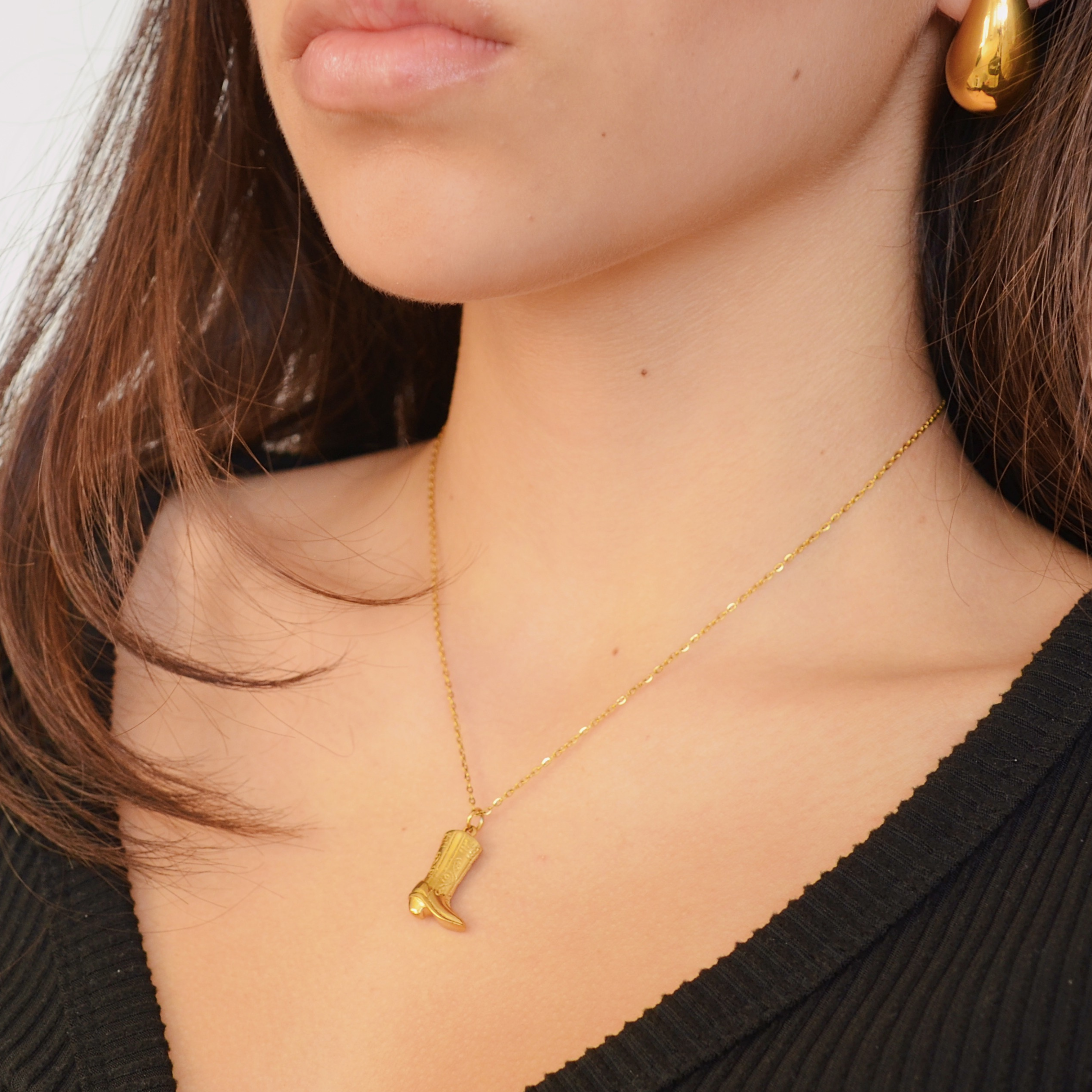 AzzaikJewelry - Wholesale Link & Chain Necklace - Cowboy Boot Charm Necklace Stainless Steel2