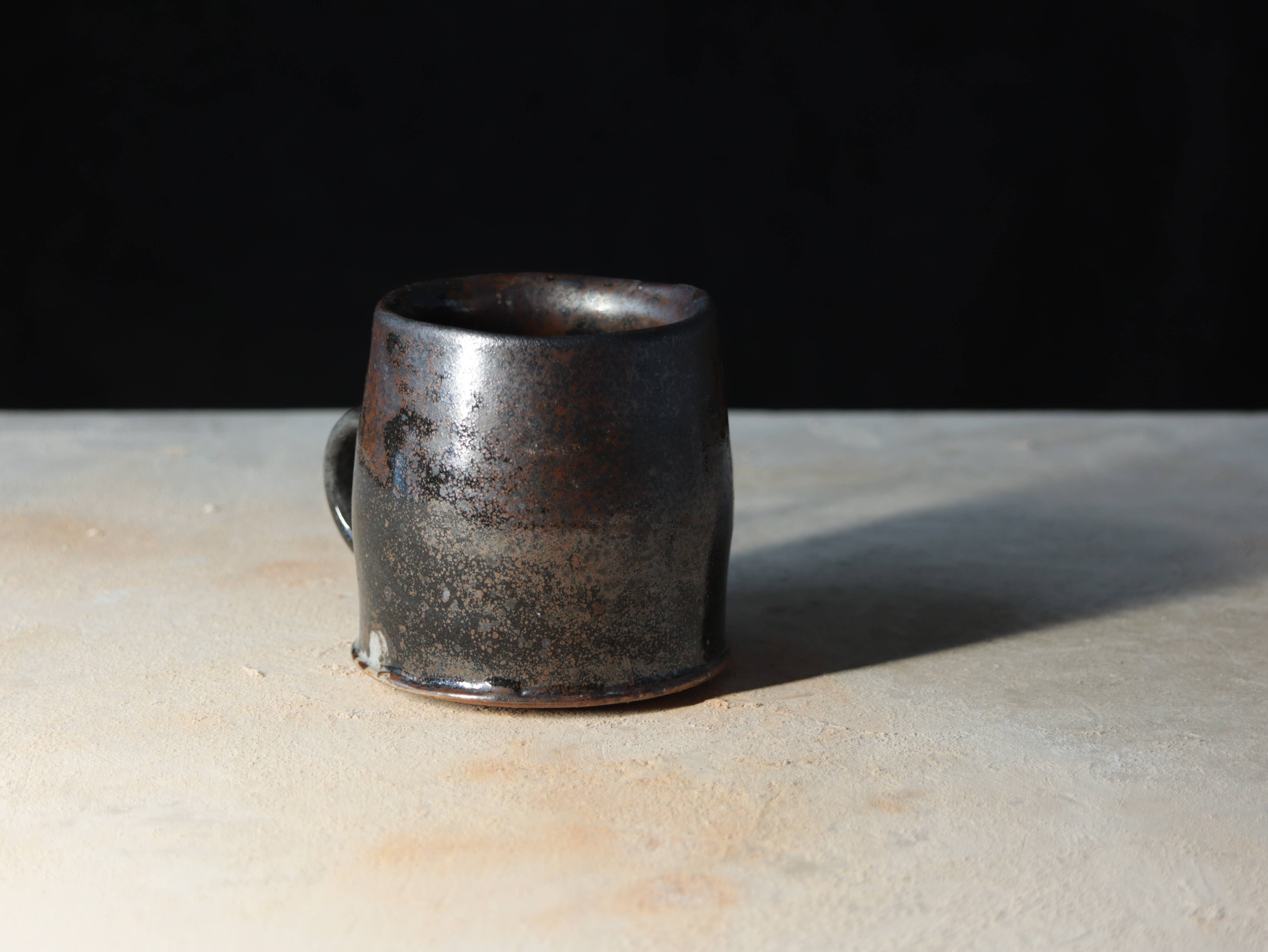 Matt Fishman Pottery - Wholesale Coffee Mug - Small Wavy Mug in Iron Black Glaze2