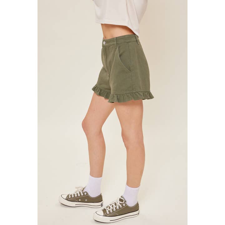 idem ditto - Wholesale Shorts - Women's - RUFFLED HEM COTTON SHORTS WITH POCKETS
