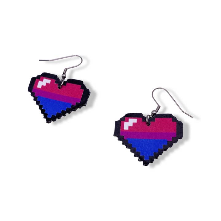 Bisexual Pride Pixel Heart Earrings for wholesale by Geekish Gifts