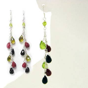 Sterling Silver Green, Red, Black Glass Drop Earrings for wholesale by Silver Insanity