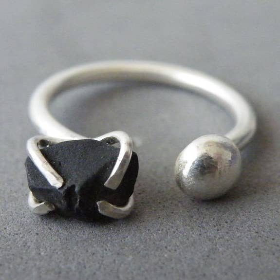 Anillo abierto ajustable con doble piedra preciosa y ónix en plata de ley para venta al por mayor de SteamyLab