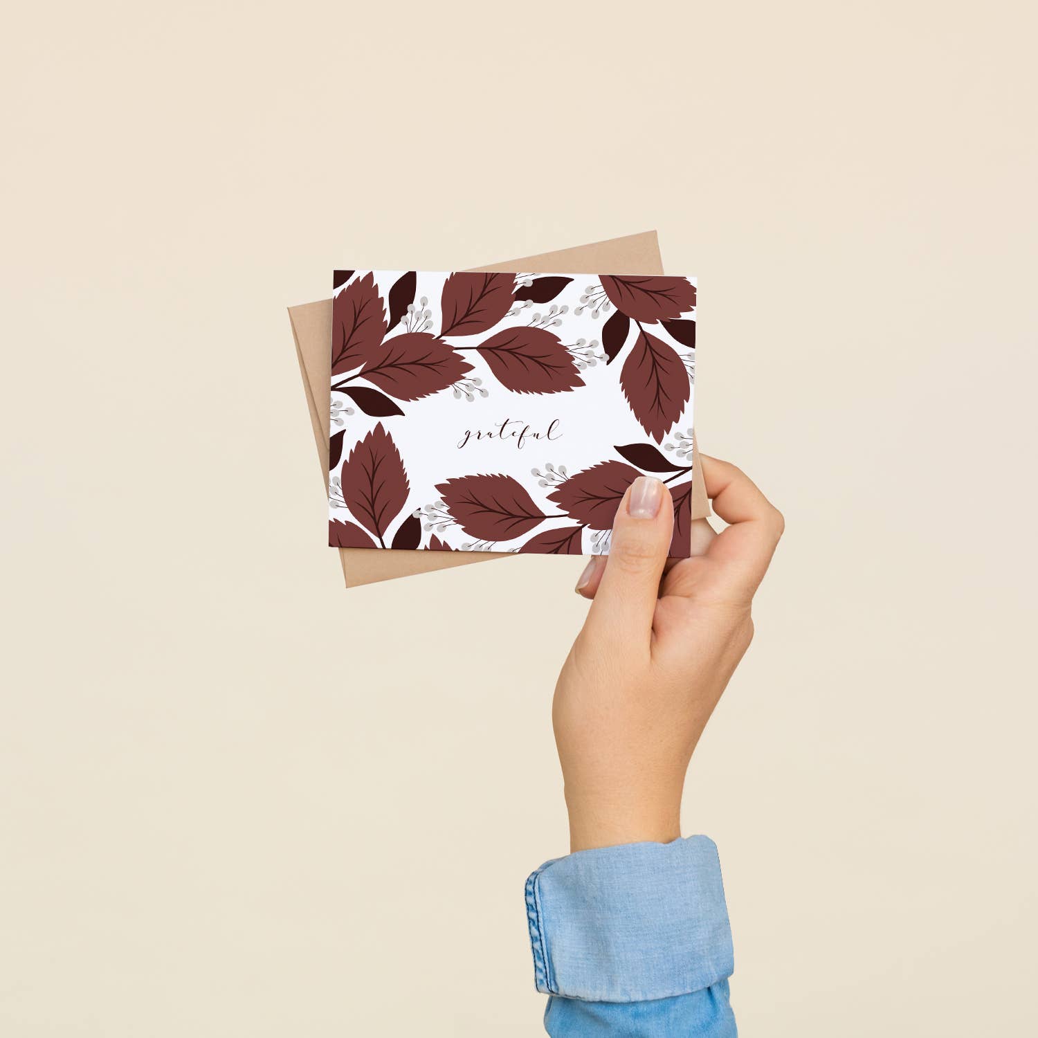 HAZELMADE® Tea Towels + Gifts - Wholesale Feestdagenkaartje - „Grateful” Fall Branch/Vakantie/Seizoens/Kaart1