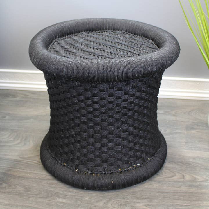 Natural Geo Moray Handwoven Nylon Decorative Accent Stool - Black for wholesale by Natural Geo