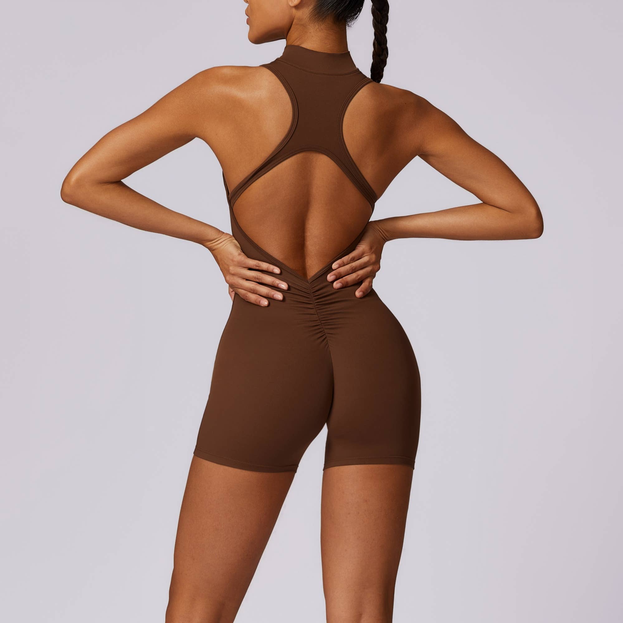 Active by Anna-Kaci - Wholesale Romper - Women's - Sleeveless Zip Front Active Romper with High Neck and Fitted13