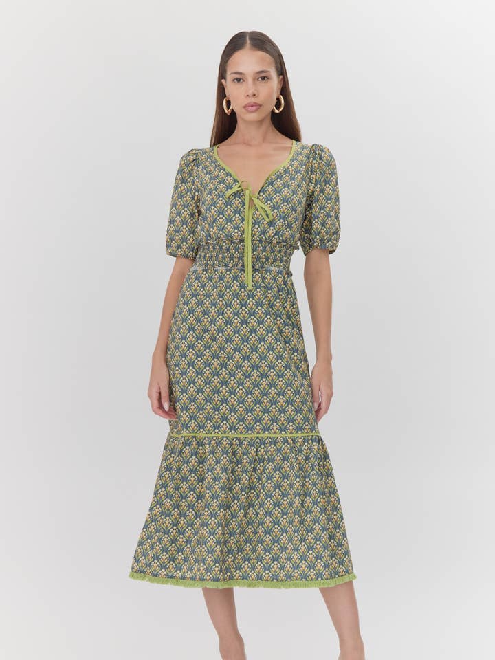 Ara Front Tie Printed Midi Dress
for wholesale by Adelyn Rae