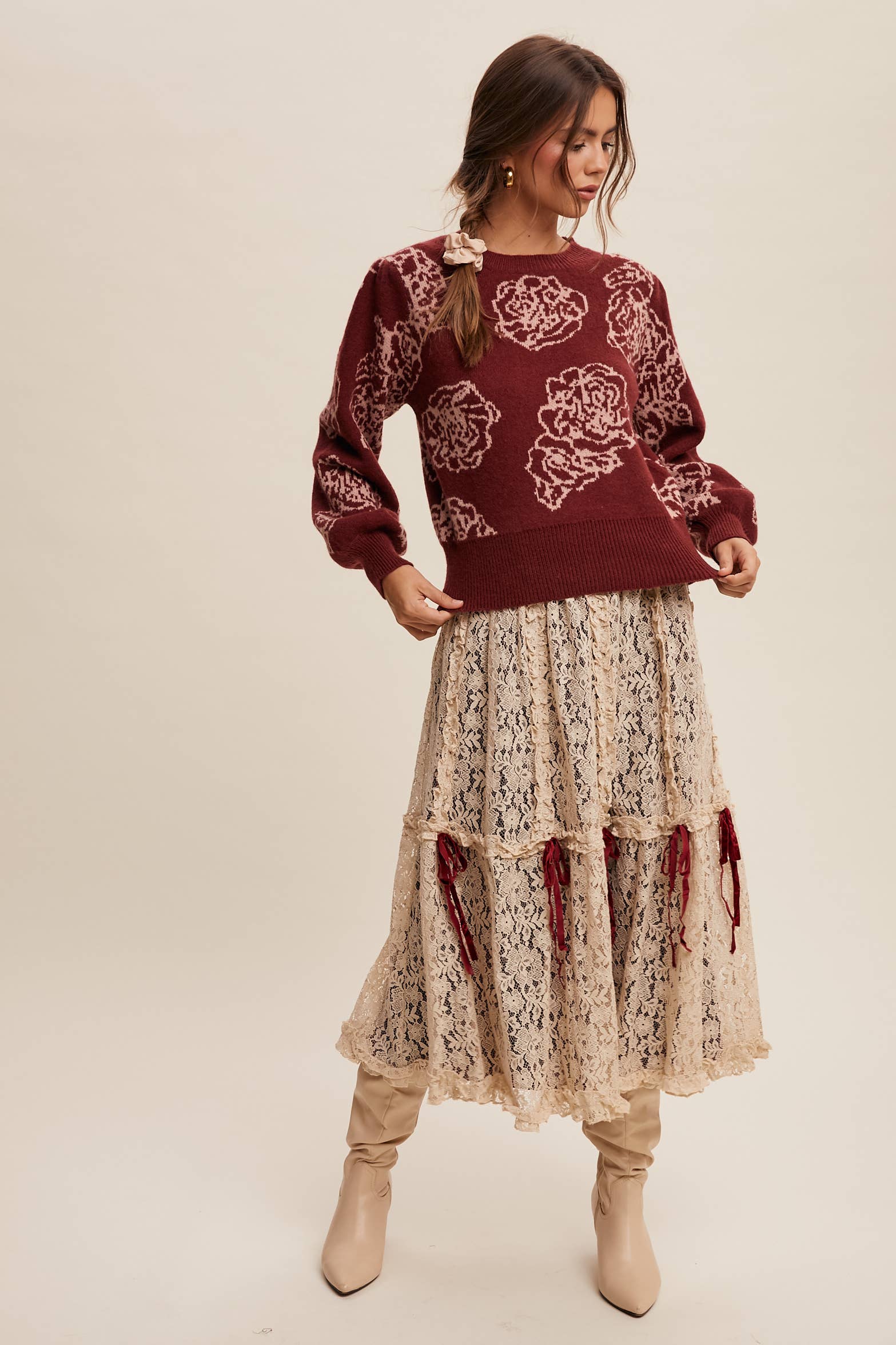 Listicle – wholesale Skirt – Women’s – Lace Midi Skirt with Ribbon Details18