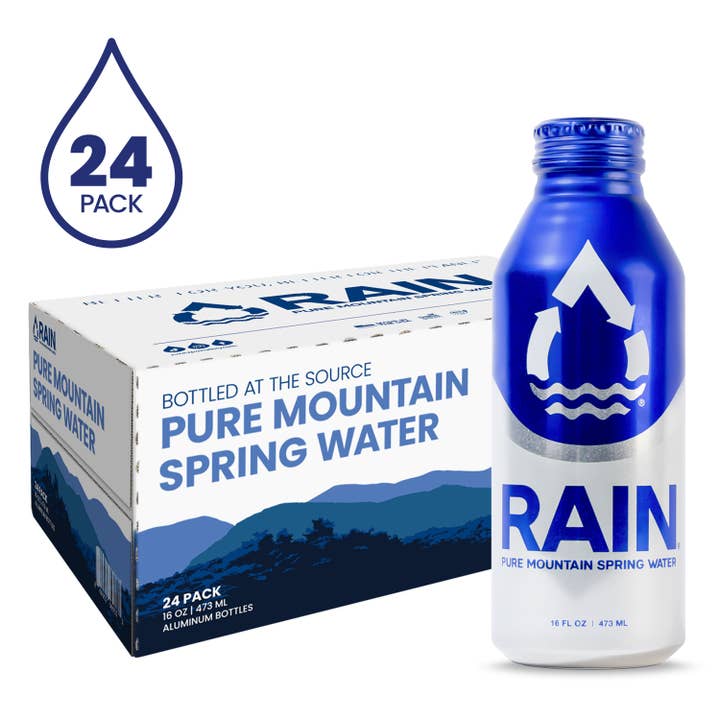 RAIN 16oz Aluminum Bottled Spring Water (24pk) for wholesale by RAIN Pure Mountain Spring Water