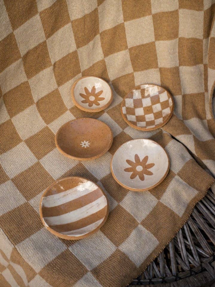 Checkered White + Buff Dish for wholesale by Anne Gates Studio