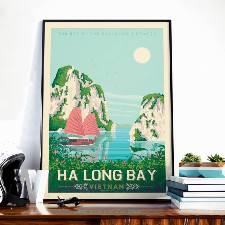 Poster de viaje vintage de la bahía de Ha Long en Vietnam para venta al por mayor de Olahoop Travel Posters