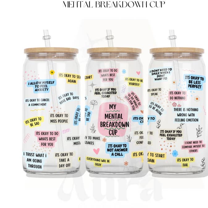 Mental uppdelning glas kopp för wholesale av Aura Simply Creates