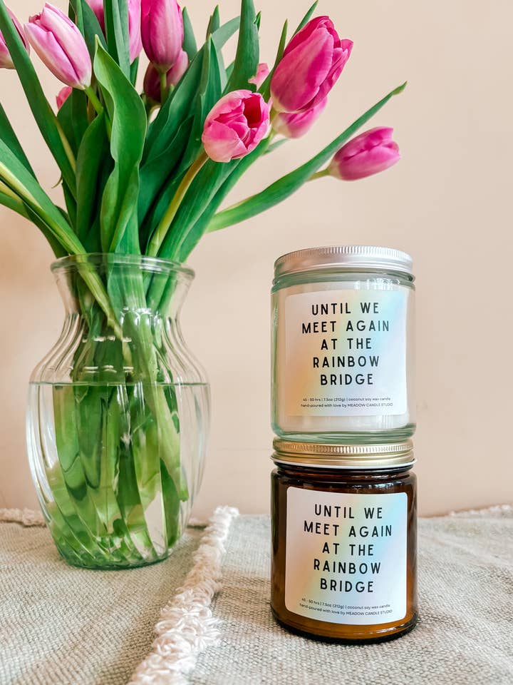 Rainbow Bridge Pet Memorial Candle for wholesale by Meadow Candle Studio LLC