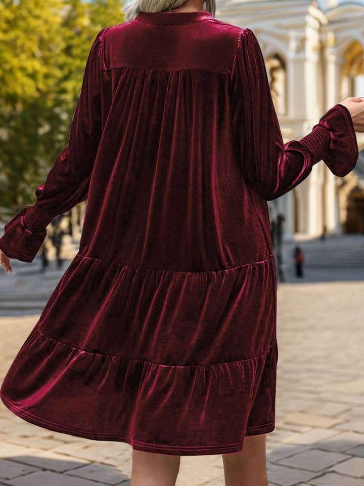 NINEXIS - Wholesale Dress - Women's - CWDMD3552_V-NECK LONG-SLEEVED SOLID COLOR VELVET DRESS14
