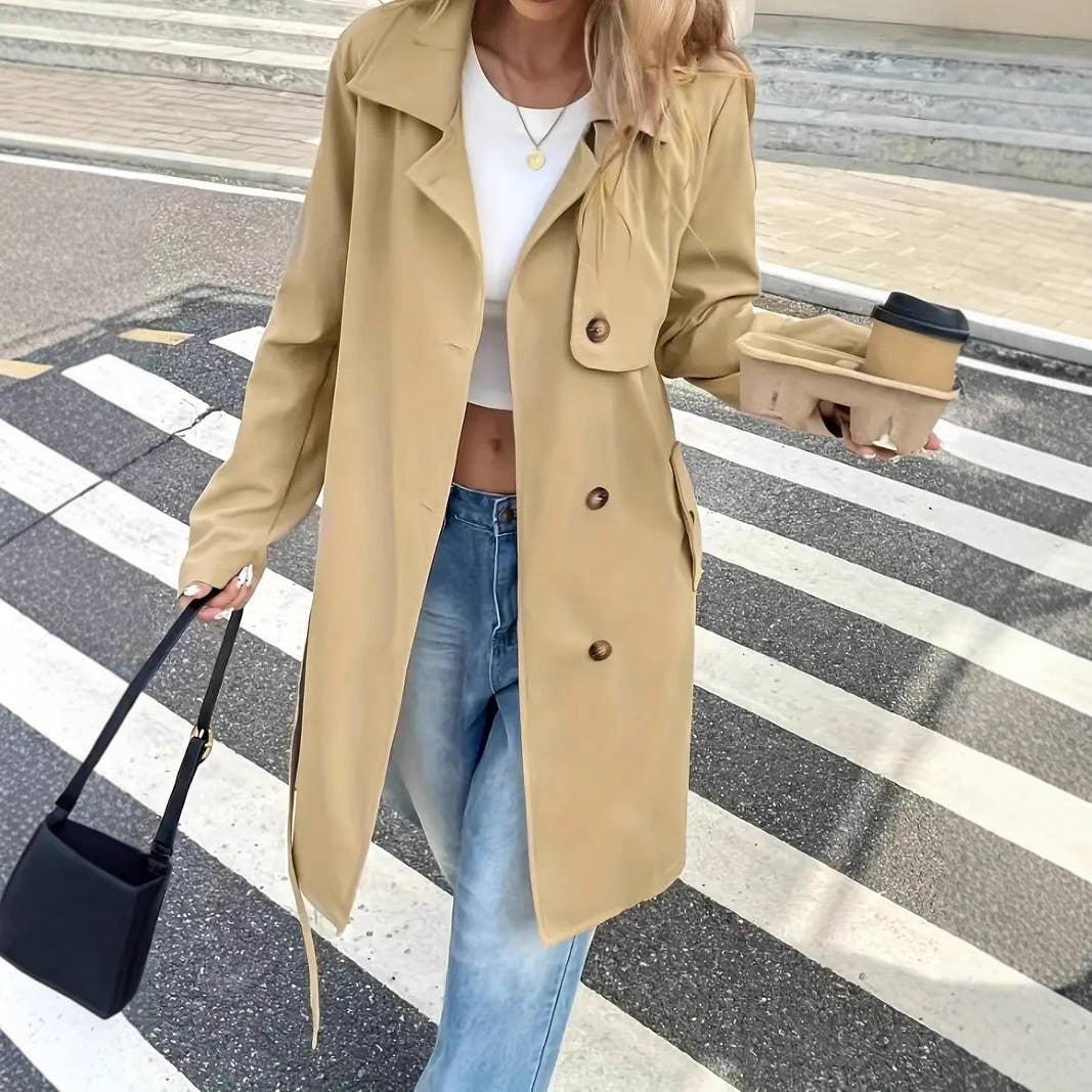 Khaki Effortless Essential lightweight trench coat for wholesale on Faire9