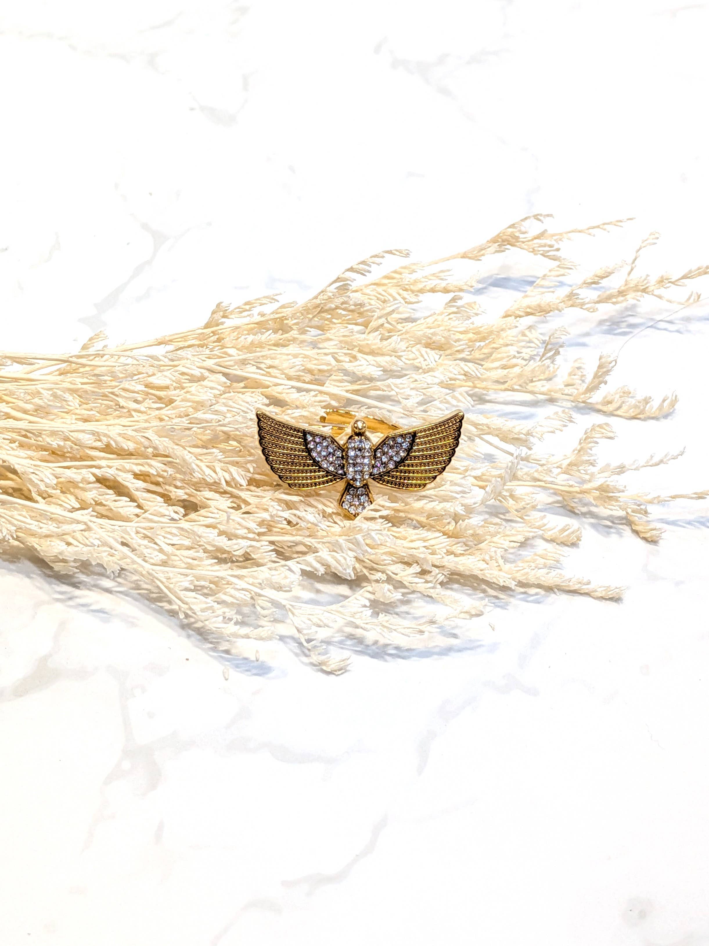 Gold 46558 Stainless steel bird rhinestone ring for wholesale on Faire0