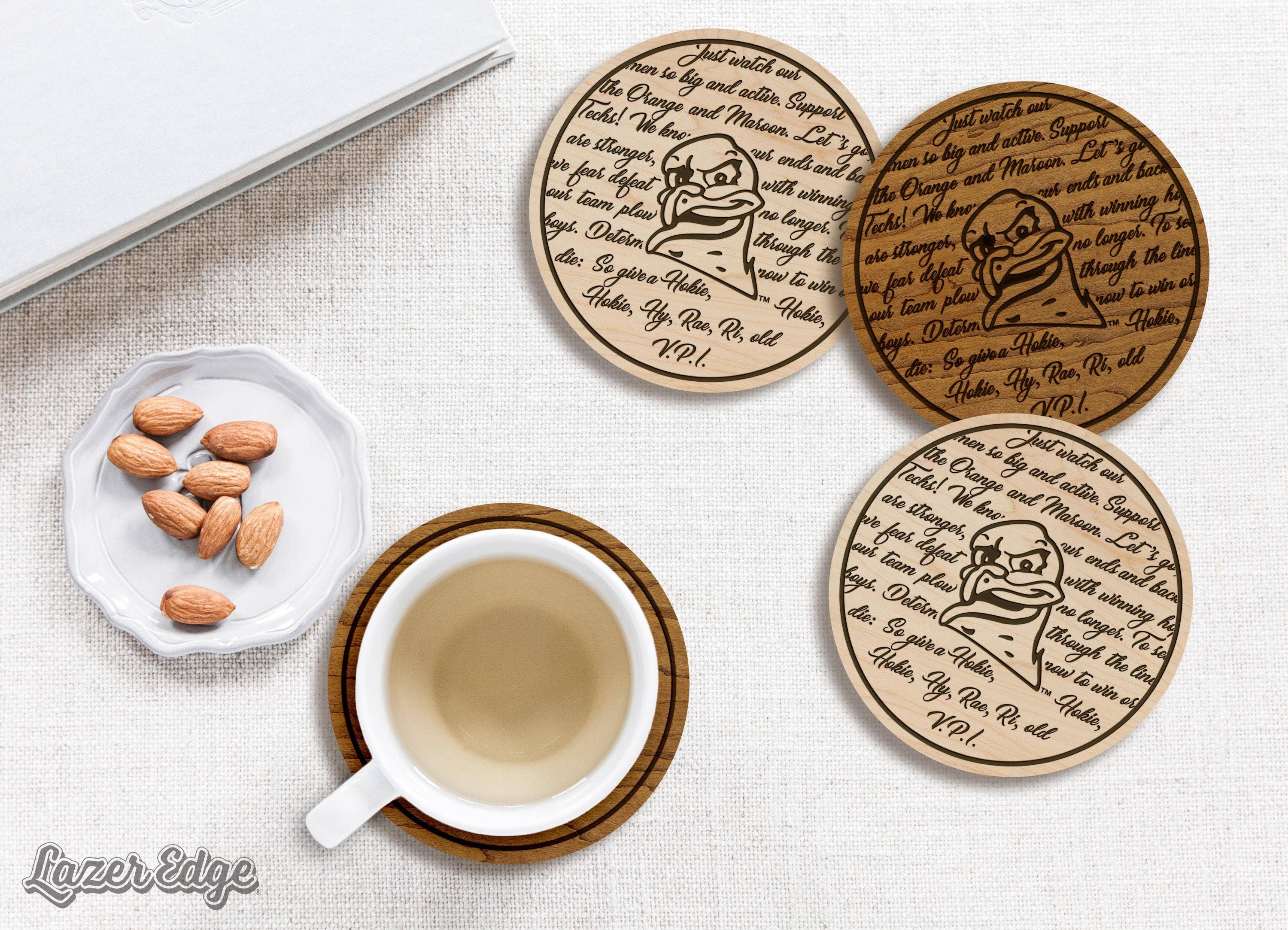 LazerEdge - Wholesale Coasters - Virginia Tech University Fight Song Coaster – Crafted from Cherry or Maple Wood – Virginia Tech Hokies1