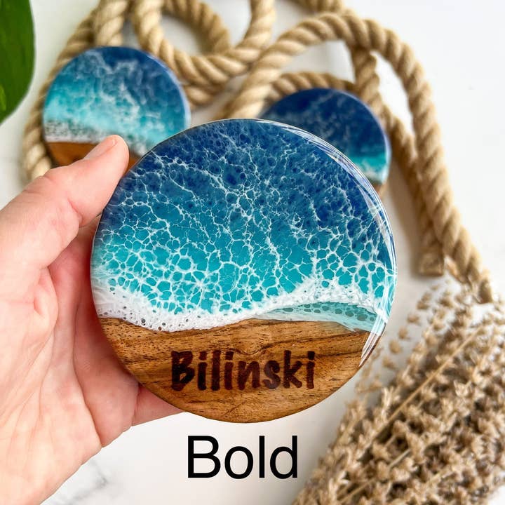 Citrus Waves Art - Wholesale Ornament - Custom Engraved Live Edge Wood Ornament5