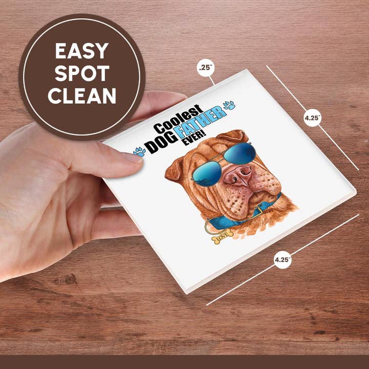 3dRose - Wholesale Coasters - 3dRose, Adorable Shar Pei Dog Looking Cool for Dad on Fathers Day, Coaster6