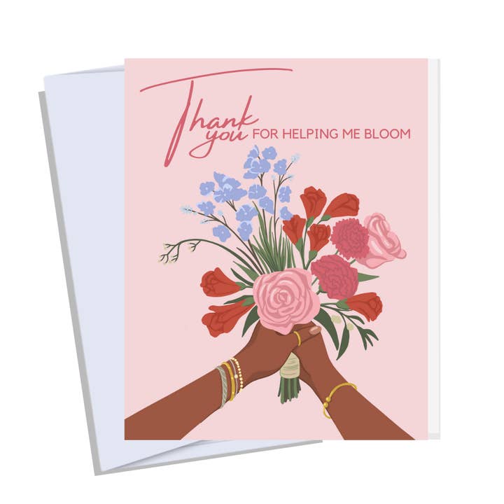 Thank You for Helping Me Bloom| floral | Black | Brown woman for wholesale by CheerNotes Greeting Cards & Stationery