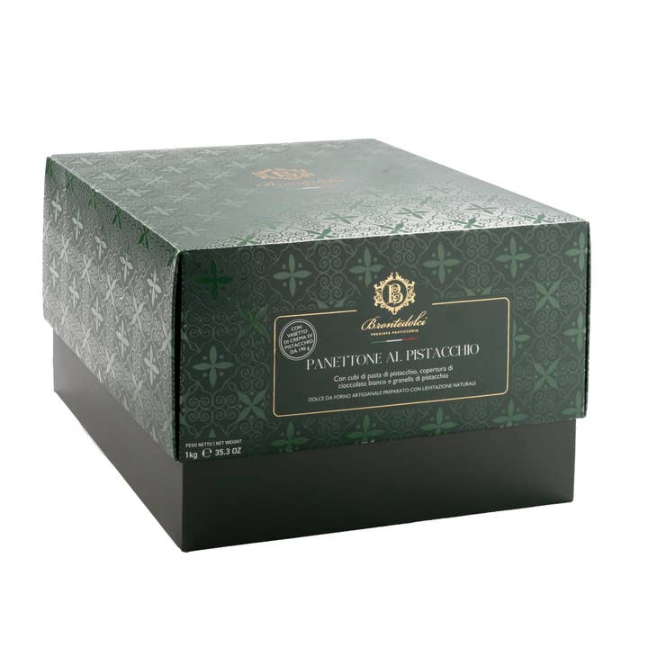 Bronte Dolci - Wholesale Chocolate Covered Sweets - 1 kg pistachio panettone with a 190 g jar of cream0
