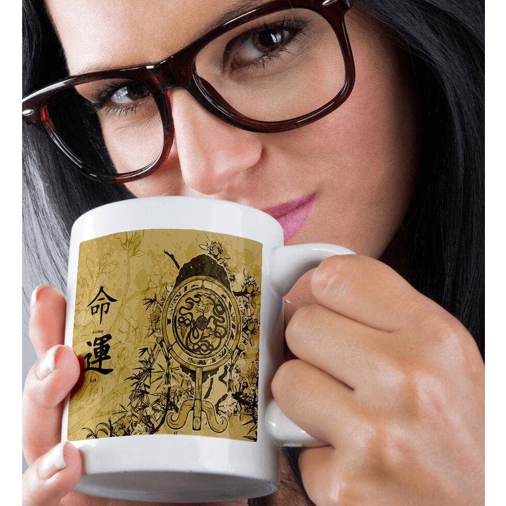 3dRose - Wholesale Coffee Mug - 3dRose, A Brown Oriental Scene With Oriental Writing Meaning Destiny and Luck, Mug9