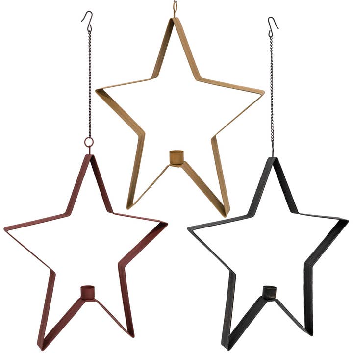 Hanging Whimsical Star 6" Taper Holder, 3 Assorted for wholesale by CWI Gifts