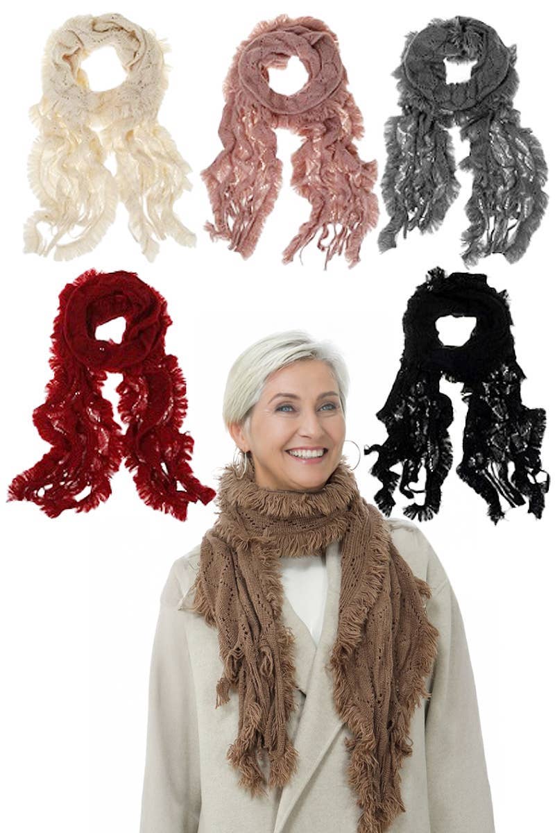 ASSORTED Chevron Crochet Knitted Ruffled Oblong Wrap Scarf for wholesale on Faire0